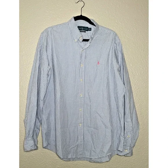 Ralph Lauren Dress Shirt Men's Size XL Blue White Check Gingham Custom Fit - Picture 1 of 4